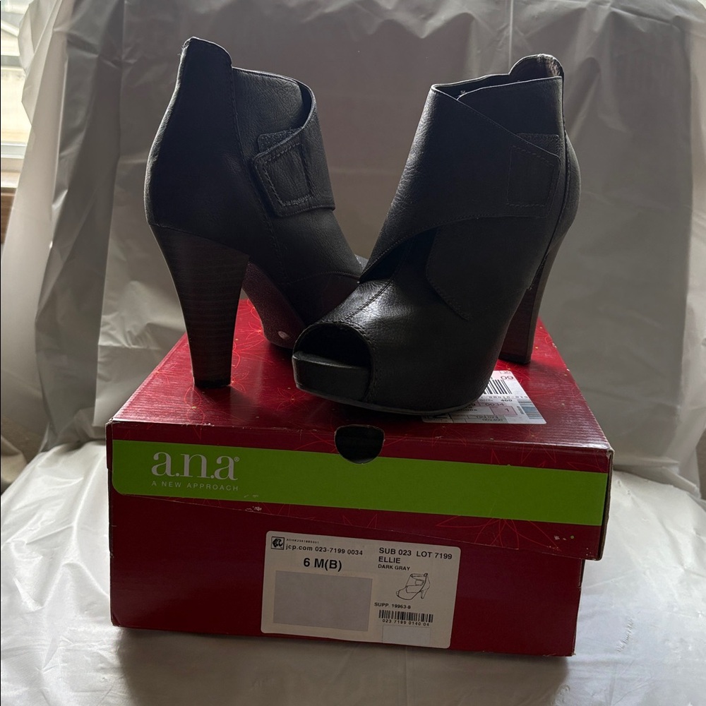 a.n.a Black Peep Toe Heeled Booties